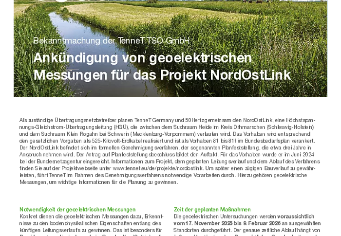 Nr. 345 Ankündigung von geoelektrischen Messungen NordOstLink